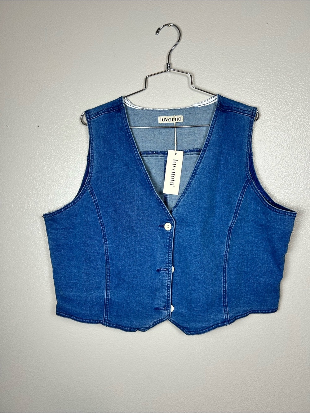 Luvaria Classic Blue Denim Button-Front Vest Boho Country Fall Fashion